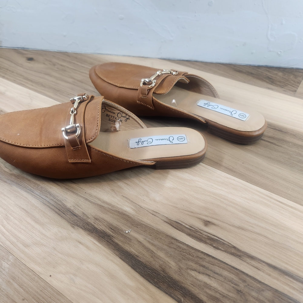 Chinese Laundry Tan Mules with Silver Accents